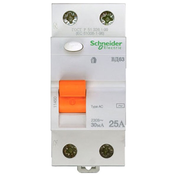 

Выключатель дифференциального тока Schneider Electric ВД63 2П AC 25А 30мА