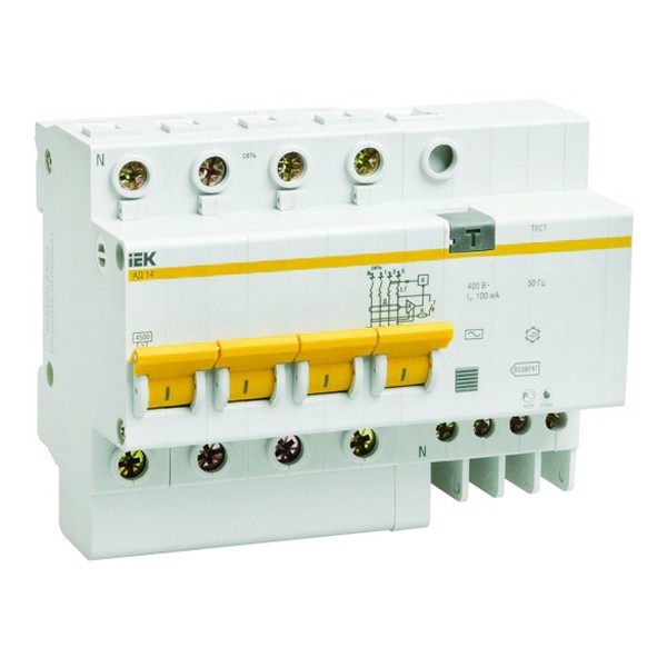 Купить Автоматический выключатель дифференциального тока IEK АД14 4Р 16А 100мА
