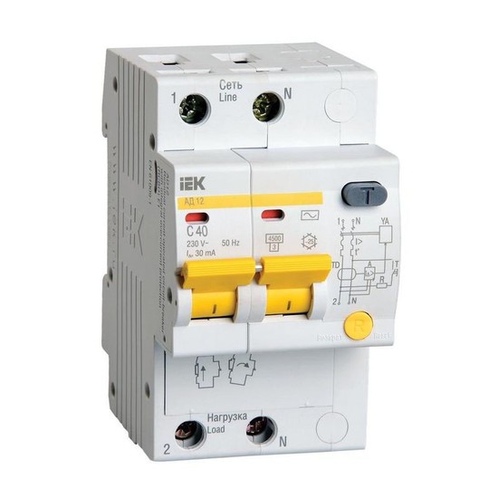 Купить Автоматический выключатель дифференциального тока IEK АД12 2Р 63А 300мА
