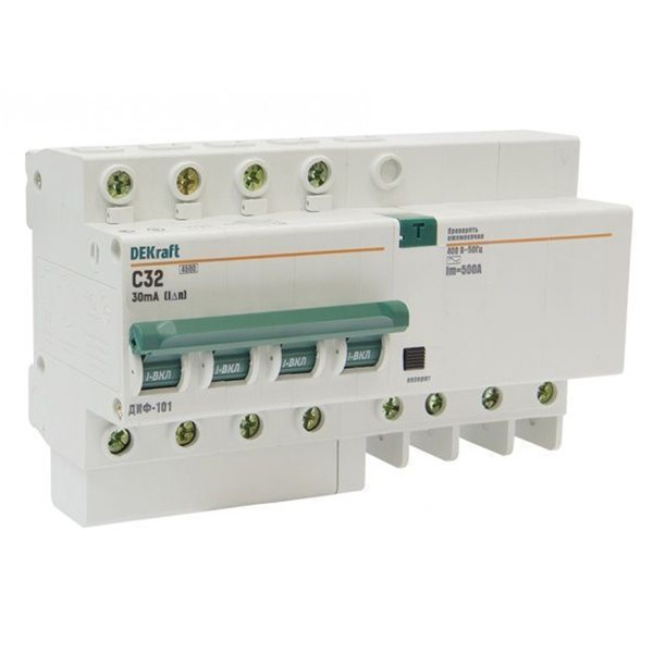 Купить Автоматический выключатель дифференциального тока DEKraft ДИФ-101 4п C 32А 30мА тип AC 4.5кА
