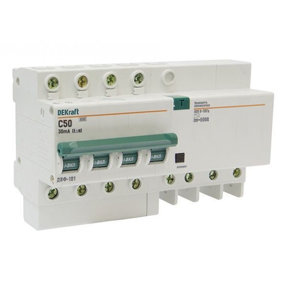

Автоматический выключатель дифференциального тока DEKraft ДИФ-101 4п C 50А 30мА тип AC 4.5кА