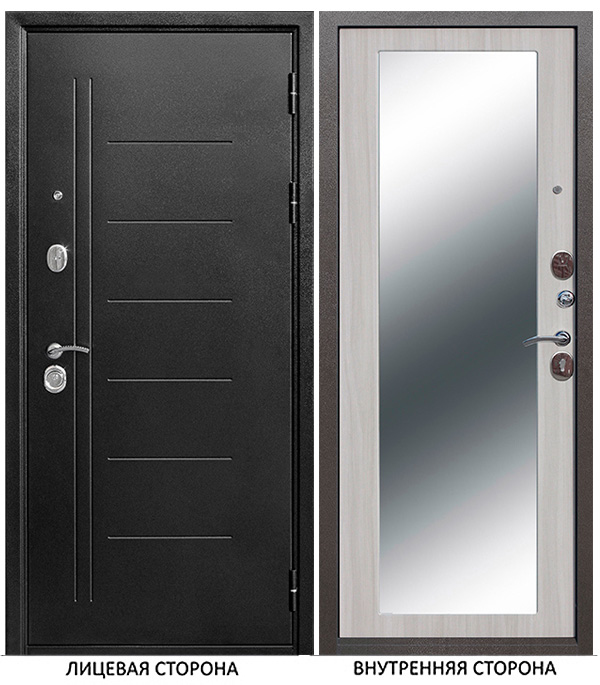 Дверь входная Троя MAXI правая серебряный антик - белый ясень с зеркалом 860х2050 мм