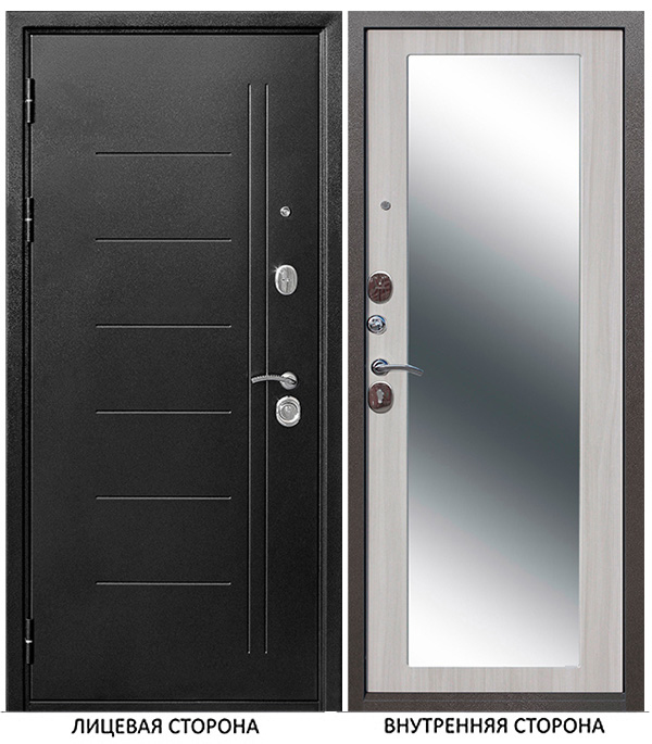 Дверь входная Троя MAXI левая серебряный антик - белый ясень с зеркалом 860х2050 мм