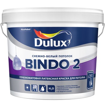 

Dulux Bindo 2 10 л, Краска интерьерная латексная (белая), Белый
