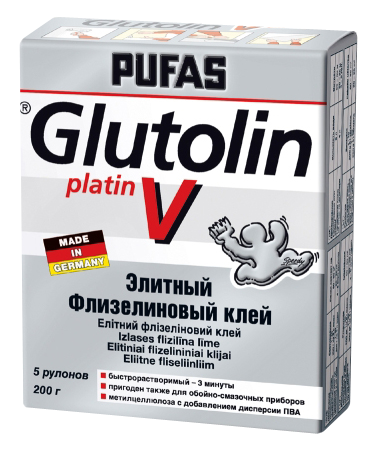 

Pufas Glutolin Platin V 200 г, Обойный клей для всех видов тяжелых обоев,