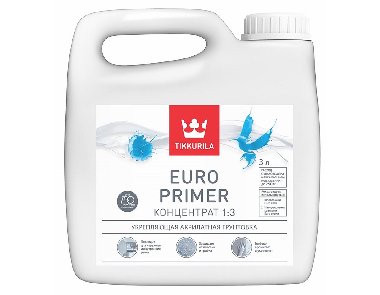 

Tikkurila Euro Primer, 3 л, Грунтовка укрепляющая акрилатная, Прозрачный