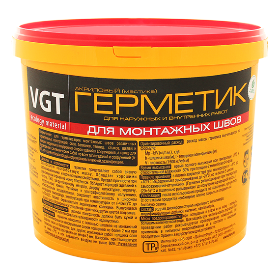 VGT, 15 кг, Герметик акриловый для монтажных швов белый