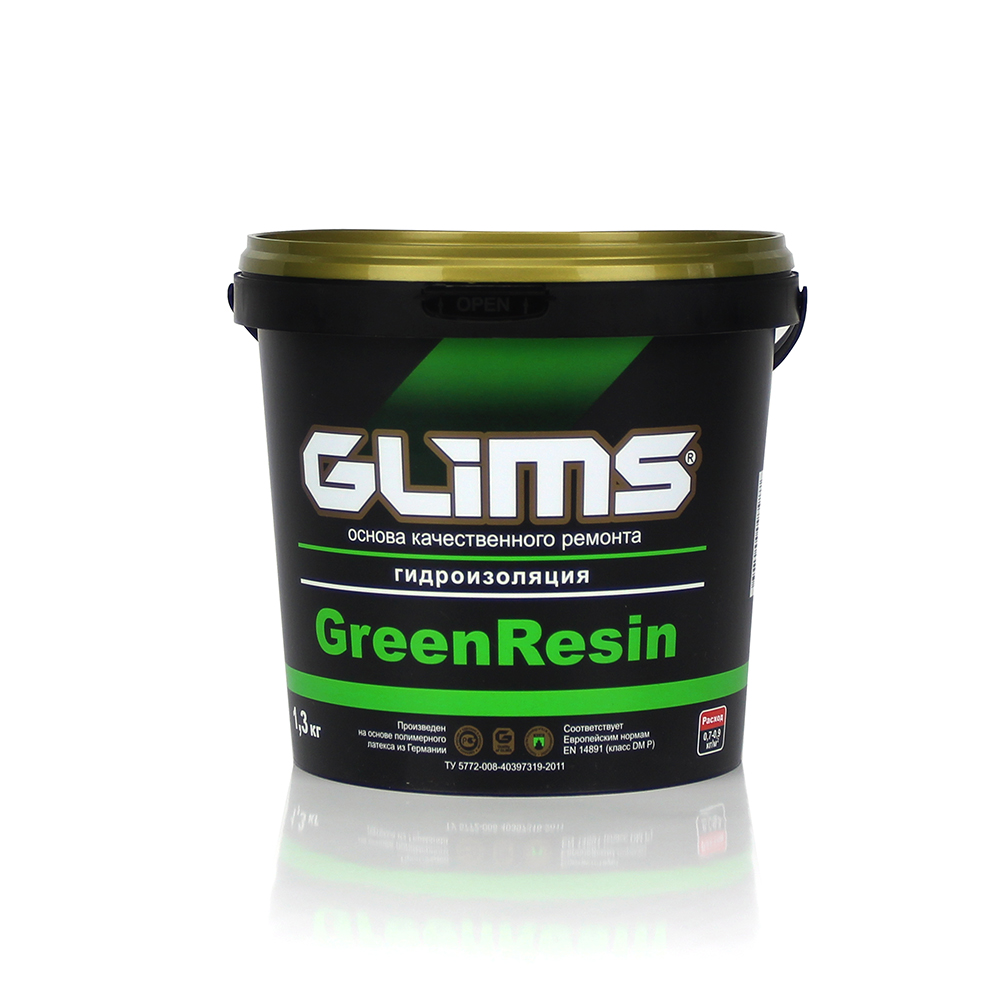 Glims GreenResin, 1.3 кг, Гидроизоляционный состав однокомпонентный