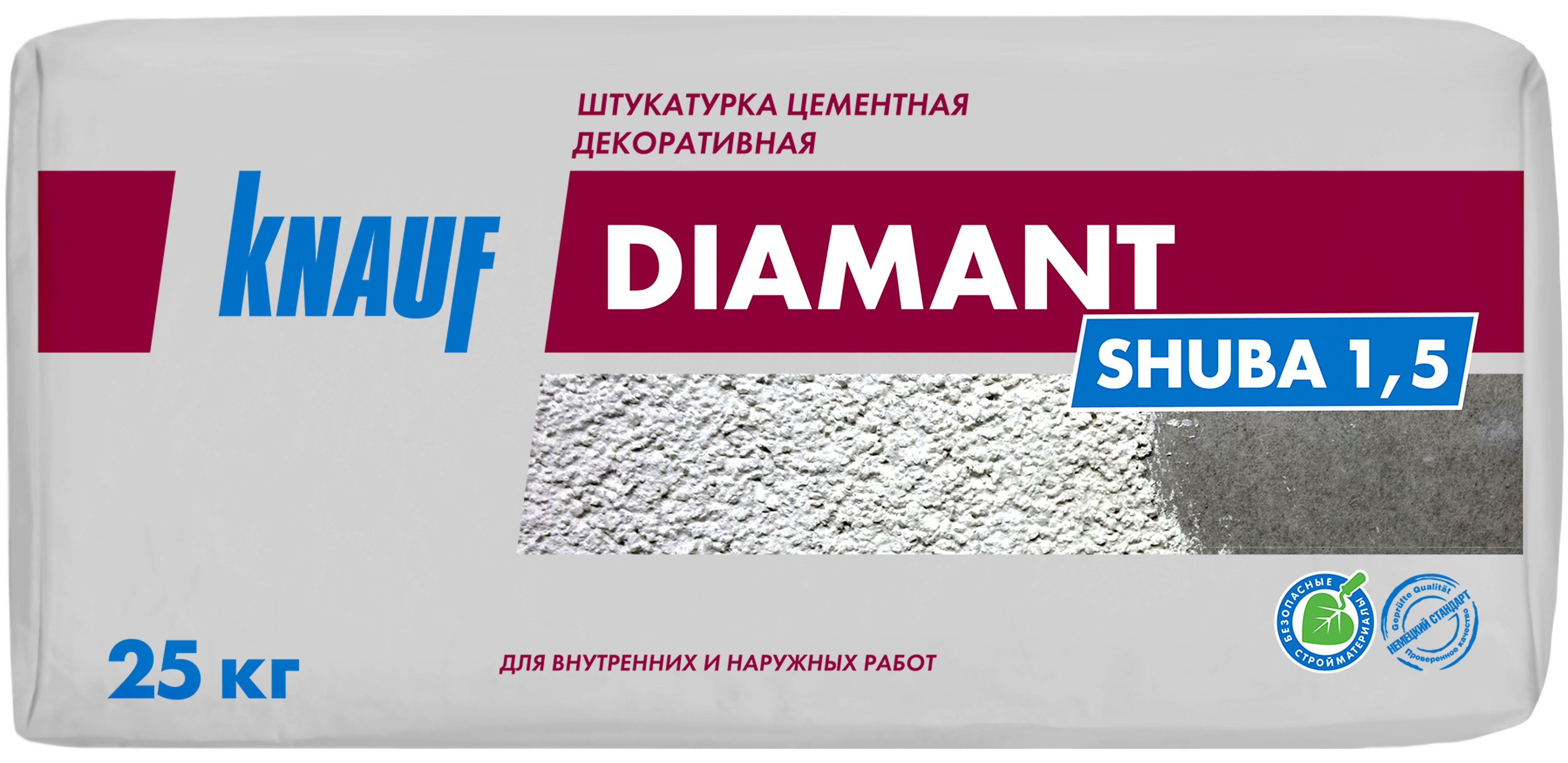 Knauf Диамант, 25 кг, Штукатурка декоративная цементная шуба, белая, 1.5 мм