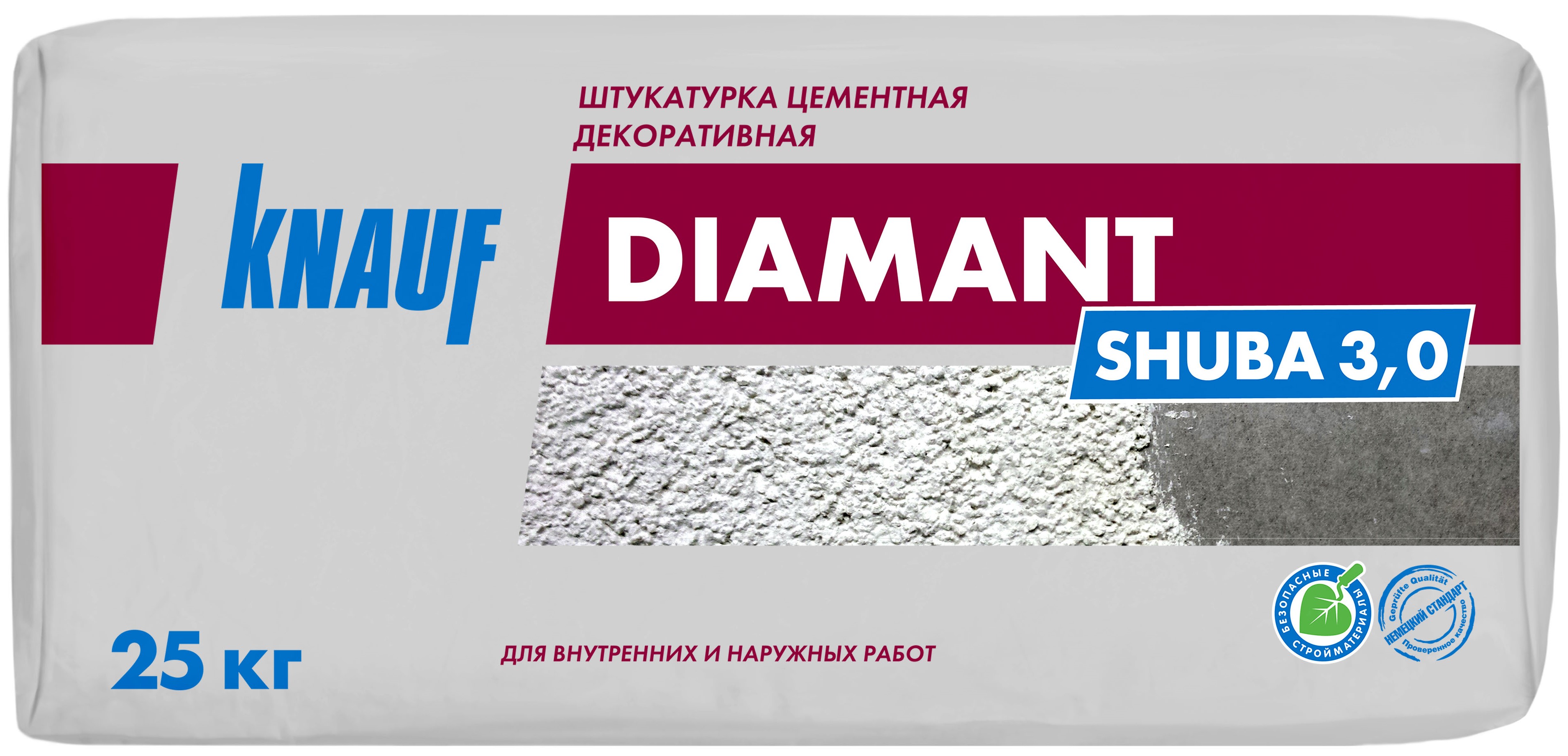 Knauf Диамант, 25 кг, Штукатурка декоративная цементная шуба, белая, 3 мм