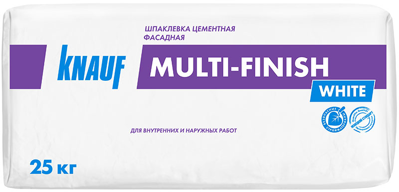 

Knauf Мульти-Финиш 25 кг, Шпатлевка цементная фасадная (белая, Белый