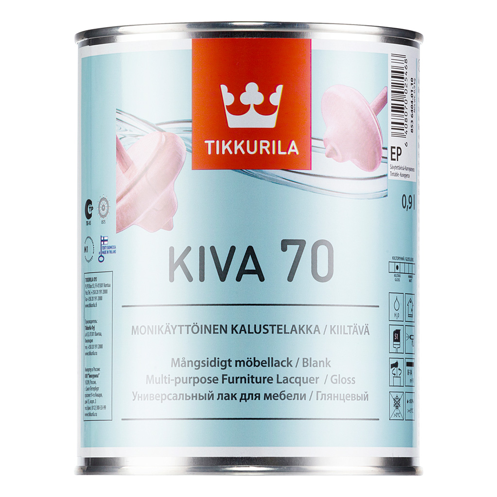 

Tikkurila Kiva Kalustelakka, 0.9 л, Лак для дерева прозрачный полуматовый, Бесцветный