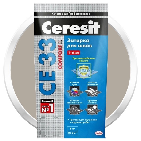 Купить Затирка цементная для узких швов Ceresit СЕ33 Comfort серая 5 кг