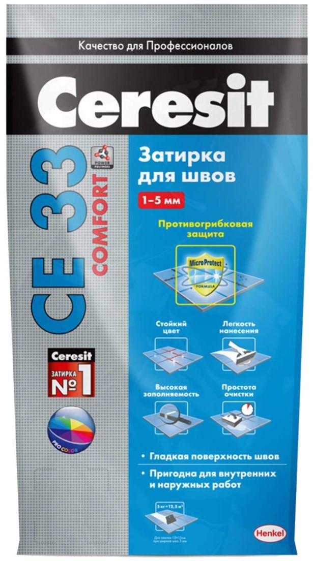 

Ceresit СЕ 33 Comfort 07, 5 кг, Затирка с противогрибковым эффектом, Серый