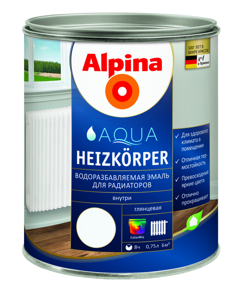 

Alpina Heizkoerper 0.75 л, Эмаль алкидная термостойкая (белая), Белый