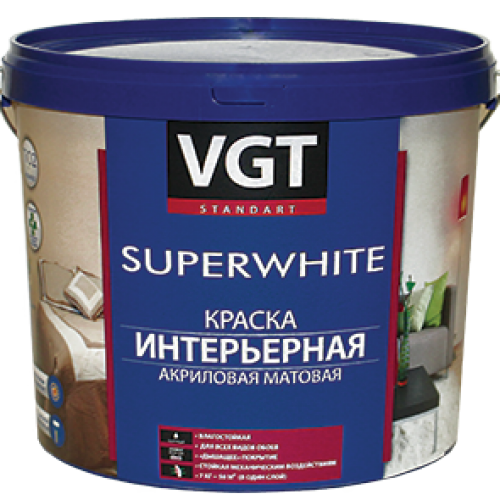 

VGT ВД-АК-2180 Superwhite 15 кг, Краска интерьерная акриловая для стен (супербелая), Белый