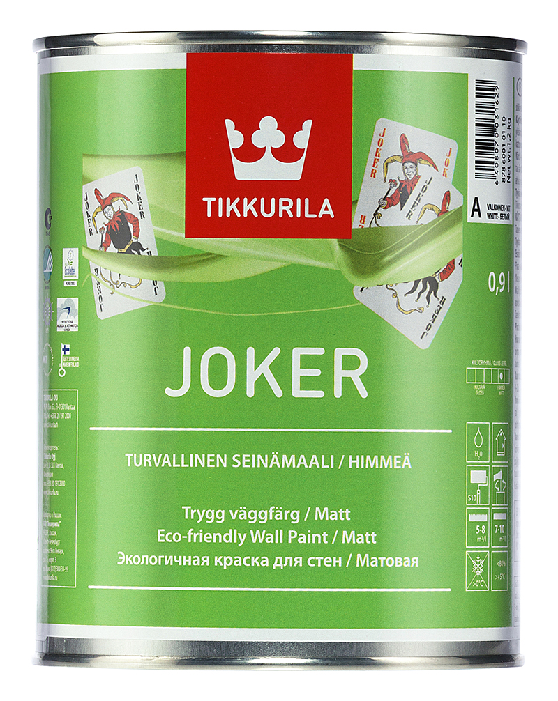 

Tikkurila Jocker A 0,9 л, Краска интерьерная акрилатная (белая), Белый