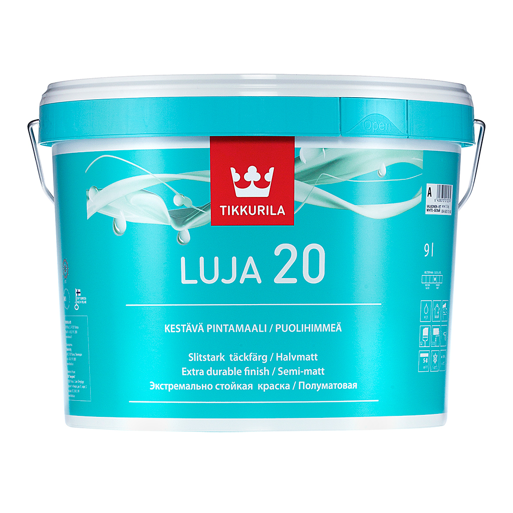 

Tikkurila Луя 20 C 9 л, Краска интерьерная акрилатная для влажных помещений (белая полуматовая под колеровку, Белый