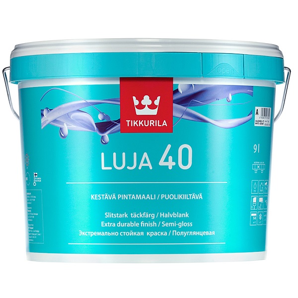

Tikkurila Луя 40 C 9 л, Краска интерьерная акрилатная для влажных помещений (белая полуглянцевая под колеровку, Белый