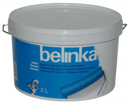 Belinka 2 л, Краска интерьерная стирол-акриловая для влажных помещений Для кухонь и ванных комнат (белая матовая)