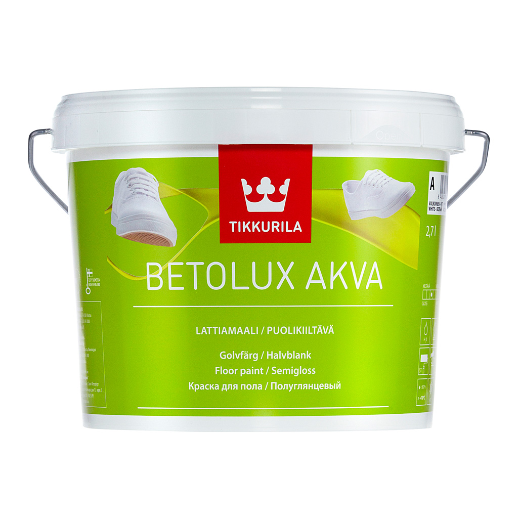 

Tikkurila Betolux Akva A 2,7 л, Краска интерьерная полиуретан-акрилатная для полов (белая), Белый