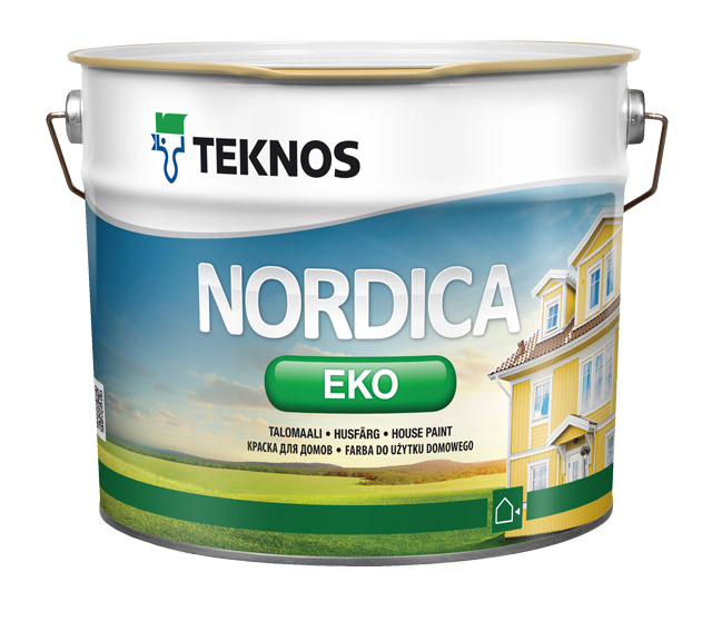 Teknos Nordica Eco полупрозрачная, 9 л, Краска фасадная по дереву акрилатная
