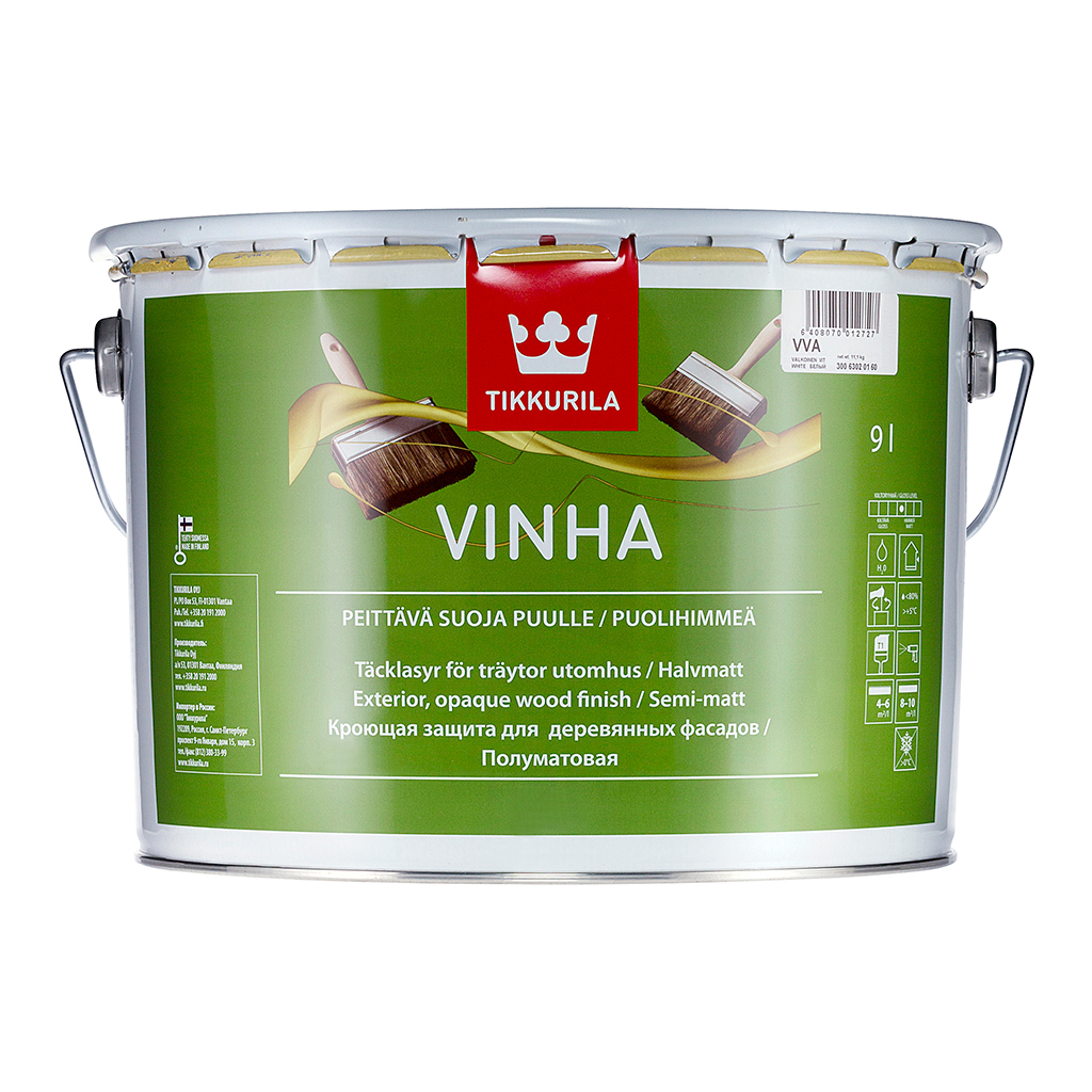 

Tikkurila Vinha A, 9 л, Краска фасадная по дереву акрилатно-алкидная база, Белый