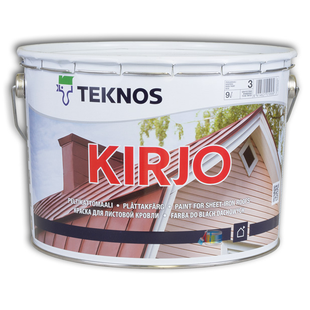 Teknos Kirjo, 9 л, Краска по металлу антикоррозийная для листовой кровли алкидная белая