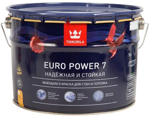 Купить Краска для колеровки водно-дисперсионная Tikkurila Euro Power-7 прозрачная С 9 л