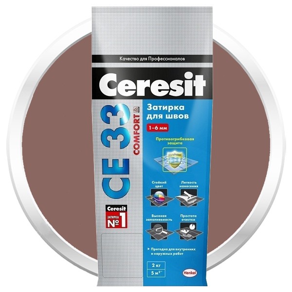 Купить Затирка цементная для узких швов Ceresit СЕ33 Comfort темно-коричневая 2 кг