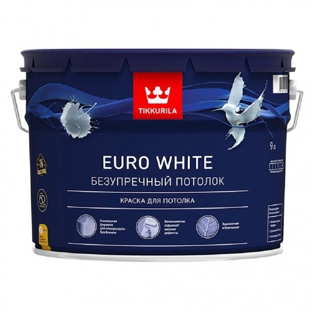 Купить Краска для потолка Tikkurila Euro White 9 л