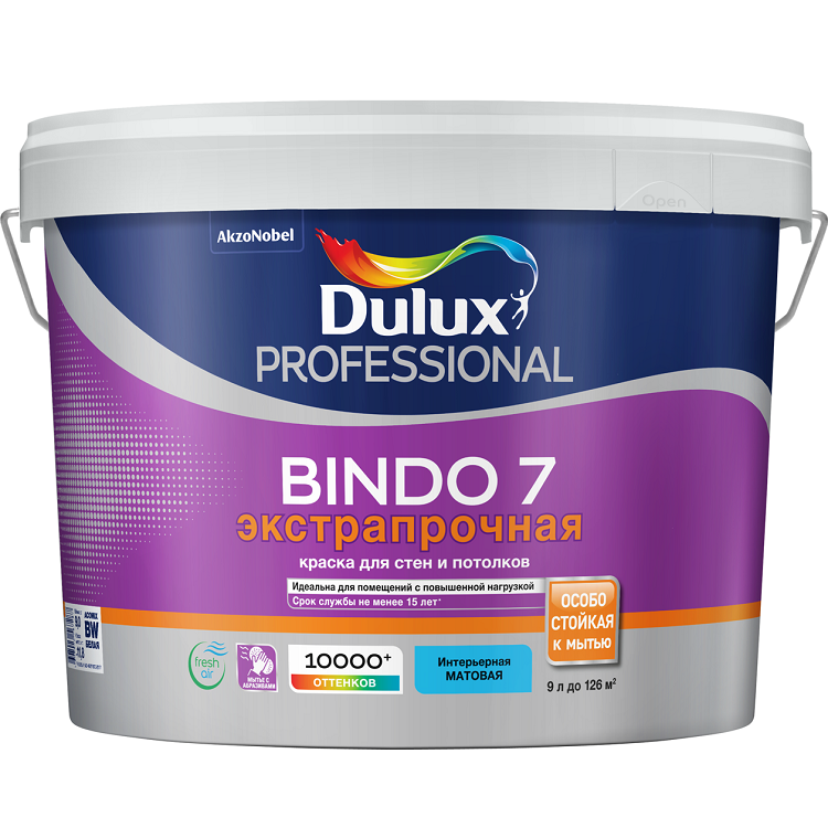 

Краска для стен и потолков Dulux Professional Bindo 7 экстрапрочная база BC матовая 9 л