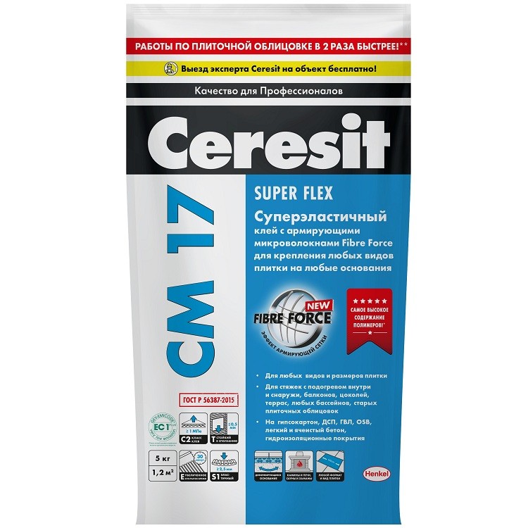 Клей для плитки высокоэластичный Ceresit CM 17 5 кг, цена —  в .