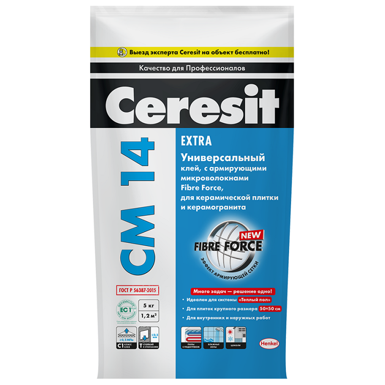 Купить Клей для керамической плитки и керамогранита Ceresit CM 14 Extra 5 кг
