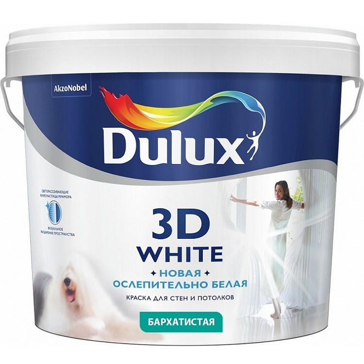 

Краска Dulux 3D White для стен и потолков на основе мрамора ослепительно белая бархатистая 2.5 л, Белый