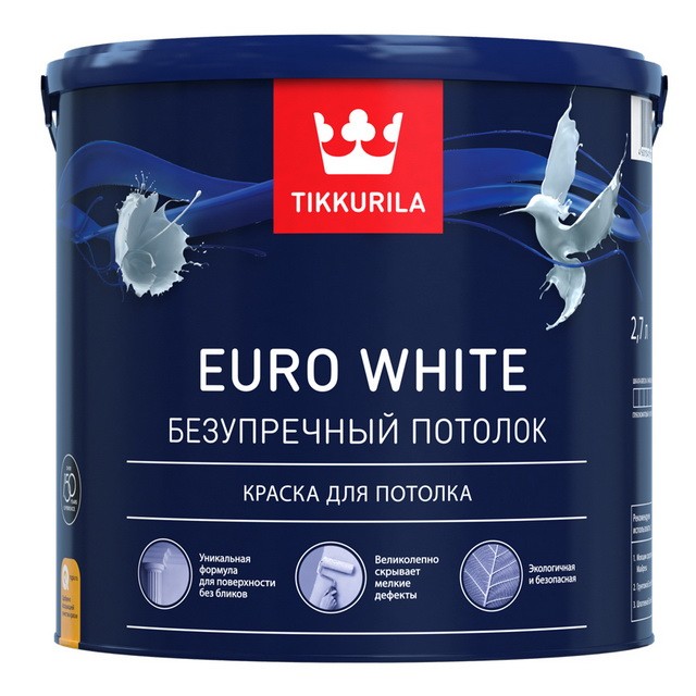 Купить Краска для потолка Tikkurila Euro White 2.7 л
