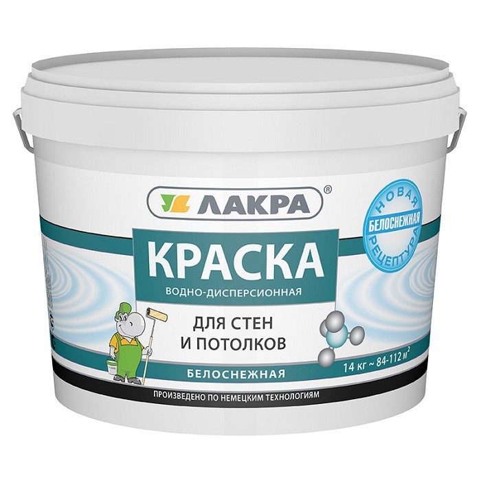 

Краска акриловая Лакра для стен и потолков белоснежная 14 кг, Белый