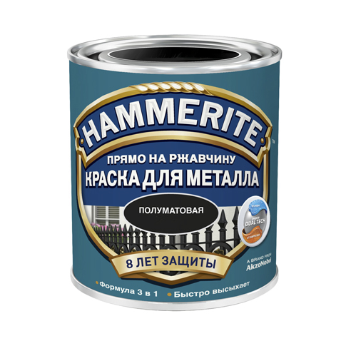 Hammerite Satin, 0,25 л, Краска по металлу антикоррозийная алкидная черная