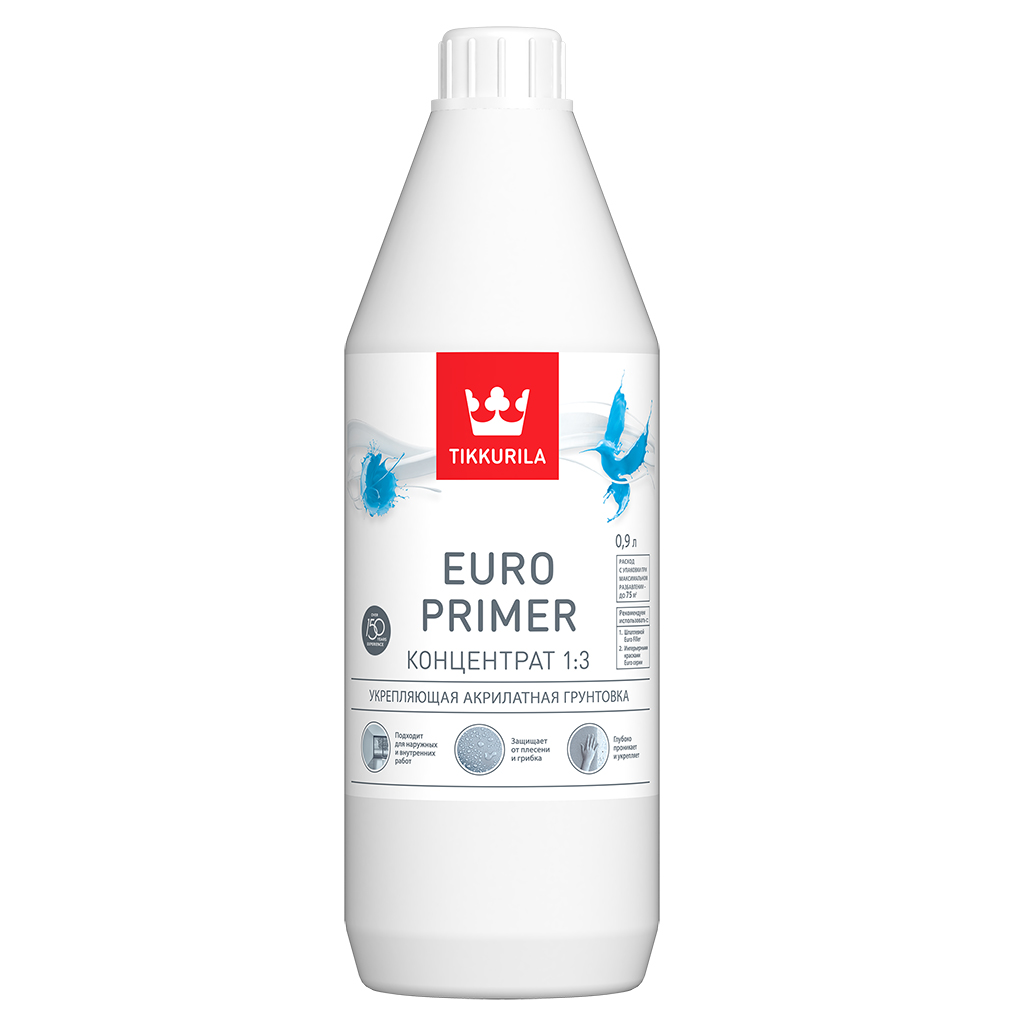 Tikkurila Euro Primer, 0.9 л, Грунтовка укрепляющая акрилатная