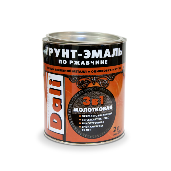 

Dali 3 в 1 2 л, Грунт-эмаль алкидная по ржавчине Молотковая (медная), Медный