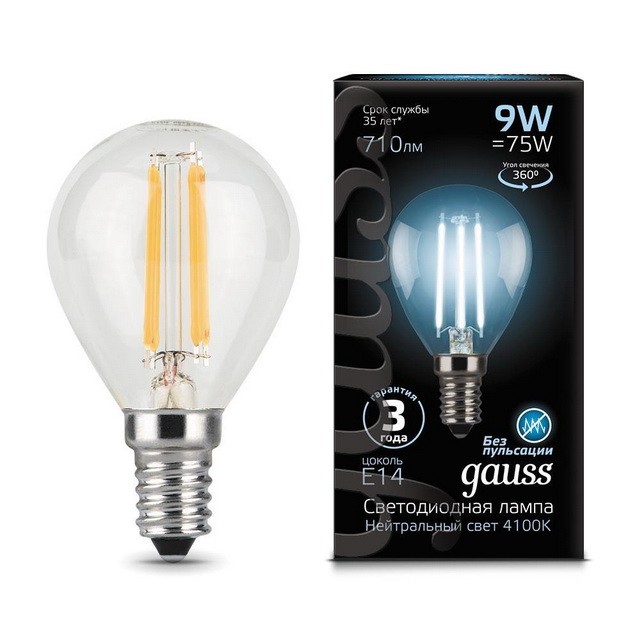 Купить Лампа Gauss LED Filament Globe E14 9W 4100K