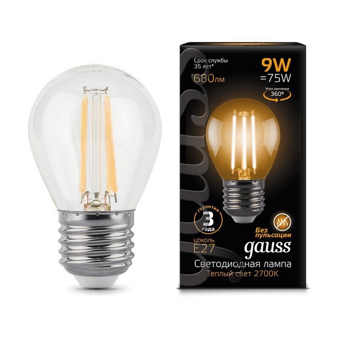 

Gauss LED Filament Globe E27 9W 2700K, Лампа