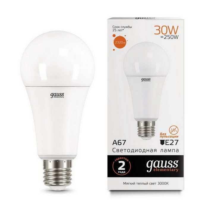 

Gauss LED Elementary A67 30W E27 3000K, Лампа