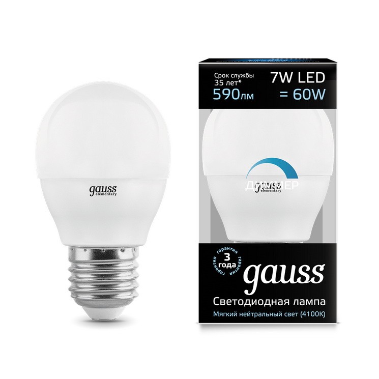 

Gauss LED Globe-dim E27 7W 4100К, Лампа диммируемая