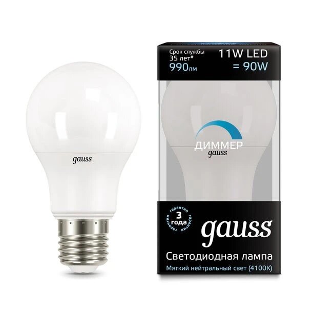 Купить Лампа Gauss LED A60-dim E27 11W 4100К диммируемая