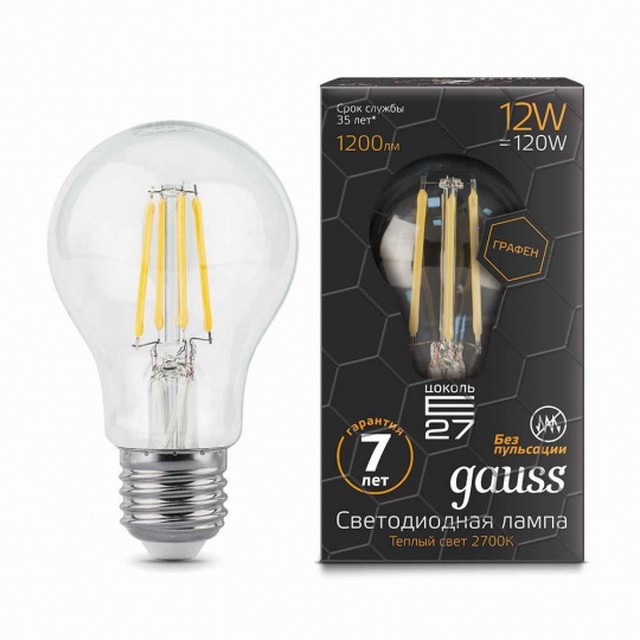 

Gauss LED Filament Graphene A60 E27 12W 2700К, Лампа