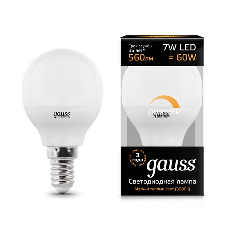 Купить Лампа Gauss LED Globe-dim E14 7W 3000К диммируемая