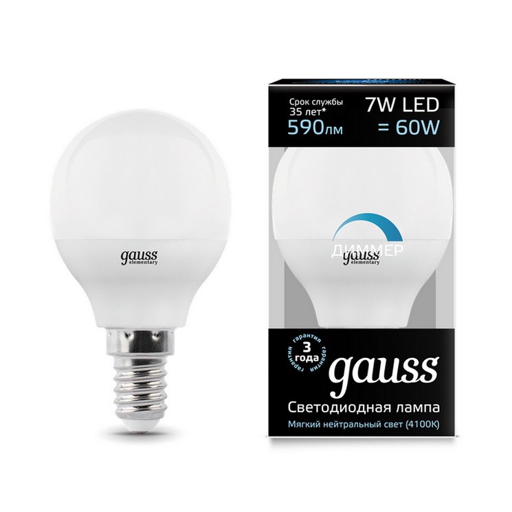 Купить Лампа Gauss LED Globe-dim E14 7W 4100К диммируемая