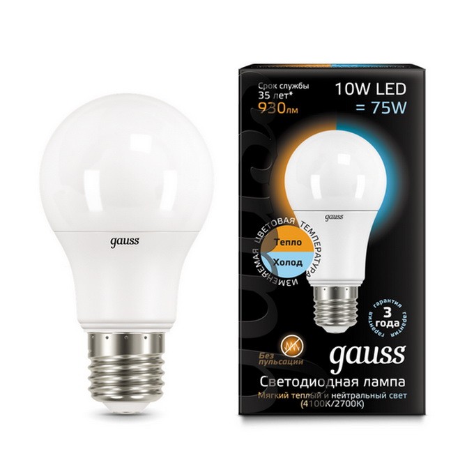 

Gauss LED A60 10W E27 2700K/4100K CTC, Лампа