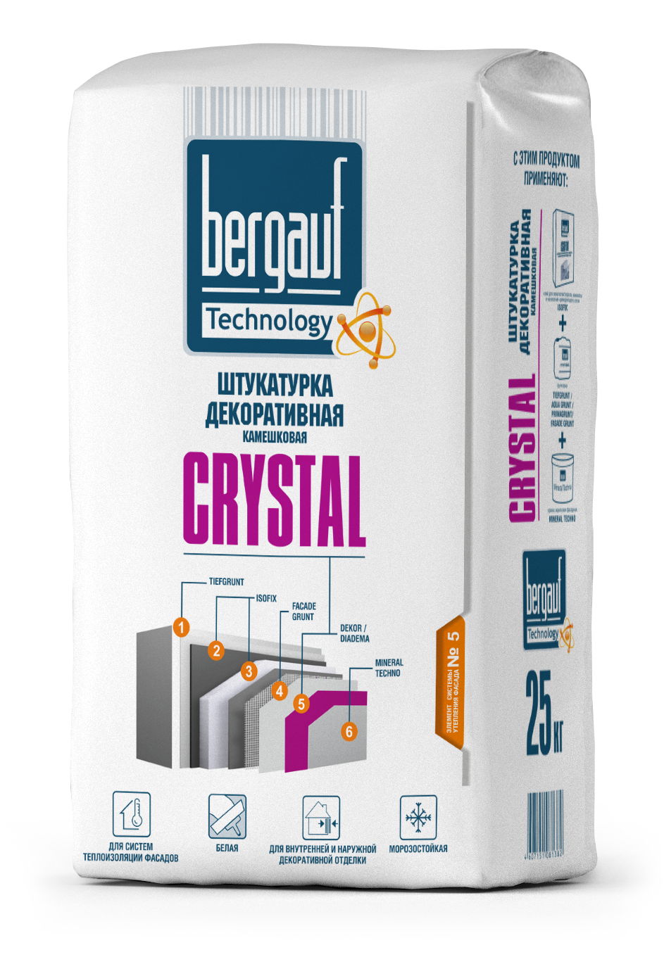 Bergauf Crystal, 25 кг, Штукатурка декоративная цементная